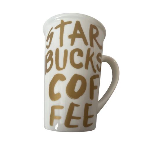 Starbucks 2015 Latte Mug Graffiti White & Gold 16 oz Ceramic Cup - Picture 2 of 8